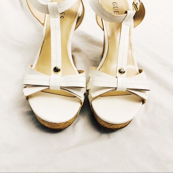 Guess White and Cream Wedge Heels with Bow Size 10 - Picture 2 of 7